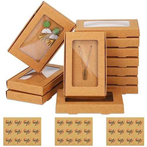 Crtiin 30 Pack Jewelry Gift Boxes Set with Clear Window, Kraft Color - color: Kraft Color