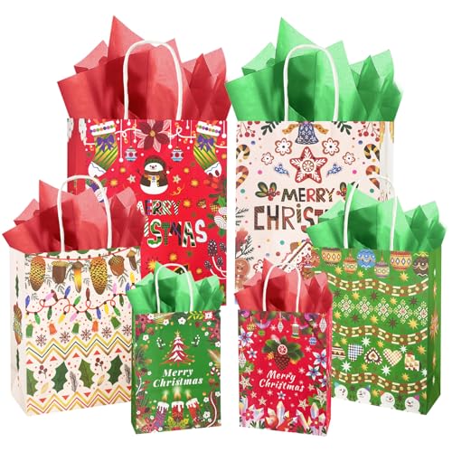 qiqee 100PCS Paper Gift Bags Assorted Christmas Paper Bags Red White Green - color: Red White Green