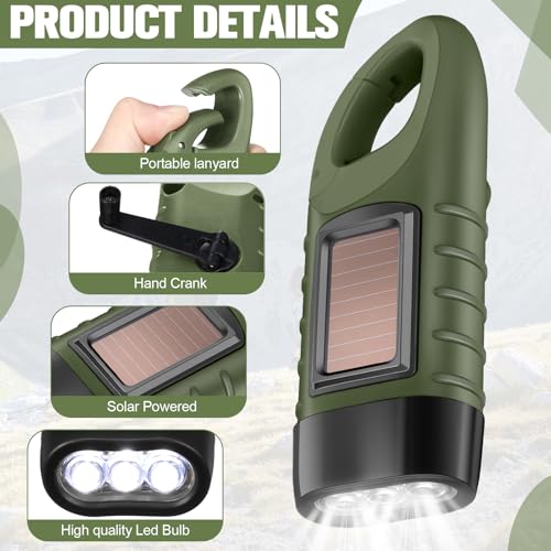 Mudder 6 Pack Hand Crank Flashlights Solar Powered Flashlight, Green - color: Green