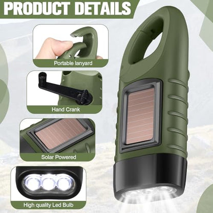 Mudder 6 Pack Hand Crank Flashlights Solar Powered Flashlight, Green - color: Green
