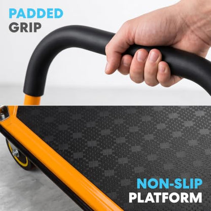 Simpli-Magic Push Cart Dolly, 330 LBS – Foldable Moving Platform Hand Truck – Easy Storage, 360 Degree Swivel Wheels Flat Bed Cart