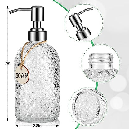 MOCLIF 16 OZ Clear Soap Dispenser with 304 Rustproof Stainless Steel Pump Bathroom Kitchen,Refillable Liquid Glass for Hand Soap, Dish Soap, Lotion(Clear) - color: Clear
