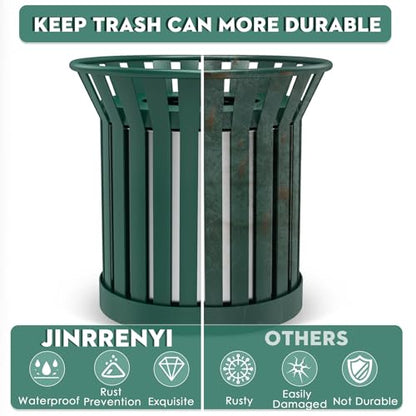 Outdoor Trash Can Commercial, Heavy Duty Large Metal Garbage Can for All Weather Resistant, Garbage Bin Waste Receptacle for Parks, Streets, Patio, Public Spaces - color: Green-Flower