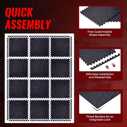 SUPERJARE 0.79'' Extra-Thick 12 Pcs 48 Sq Ft Exercise Equipment Mats - color: Black/Purple, size: 12 Tiles (48 Sq Ft)