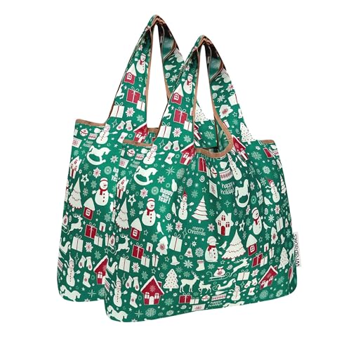 allydrew Medium Foldable Tote Nylon Reusable Grocery Bag (Set of 2) - color: Christmas Green