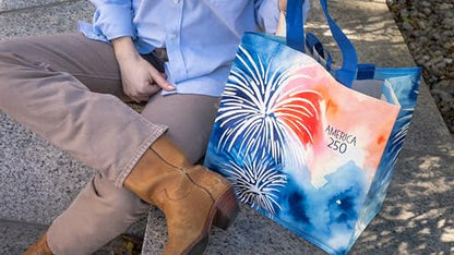 Earthwise Reusable Grocery Bags – Patriotic Gift Totes, Foldable & Water‑Resistant Shopping Bags, Durable Multi‑Use Eco Bags with Semiquincentennial America's 250th Anniversary Design (5 Pack)