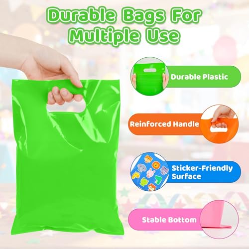 VieFantaisie 50 PCS Green Party Favor Bags, 8" x 11" Goodie Bags for Candy Treat Craft Easter Egg, Plastic Gift Bag with Die Cut Handles for Birthday Party, School Events & Small Business, Wedding - color: Green-50PCS-8x11Inch