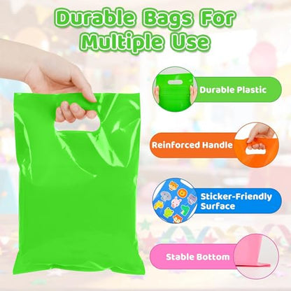 VieFantaisie 50 PCS Green Party Favor Bags, 8" x 11" Goodie Bags for Candy Treat Craft Easter Egg, Plastic Gift Bag with Die Cut Handles for Birthday Party, School Events & Small Business, Wedding - color: Green-50PCS-8x11Inch