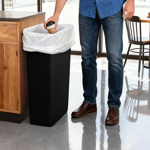 PLASTIC PRINCE 23 Gallon Slim Trash Can Kitchen, Commercial Tall Trash Bin Narrow, Rectangular Slim Jim Skinny Garbage Can for Home Garage Cabinet Restaurant, Black - style: Black Can