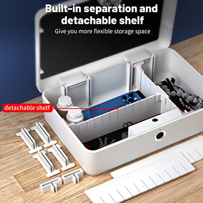 Biometric Fingerprint Storage Box,AICase Portable Cash Jewelry Security Case Lock Box Safe,Combination Lock for Car, Home,Office Travel White - color: White