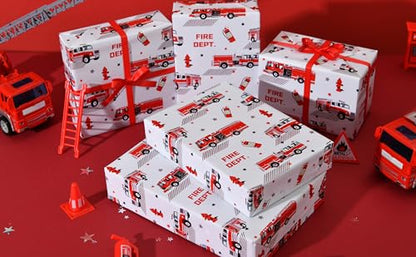 Sikiweiter Fire Truck Wrapping Paper Roll – 17 Inches x 16.5 Feet, Red Fire Engine Print, Perfect for Kids’ Birthday Parties, Firefighter-Themed Gifts & Celebrations(Fire Fighting Truck) - color: Fire Fighting Truck