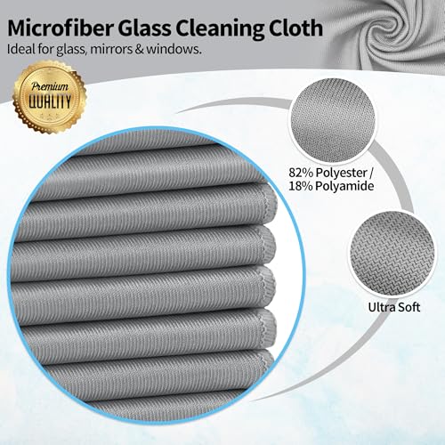 Microfiber Cleaning Cloth - 10 Pack Glasses Cleaning Cloth, 16" x 14" Window Cleaning Rags, Streak Free Lint Free Polishing Cloths Wipes for Eye Glass, Stainless Steel, Windshield, Grey - color: Grey, size: 16" x 14"