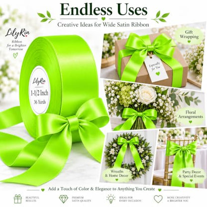Key Lime Satin Ribbon Roll 1-1/2 Inch x 36 Yards for Hair Bows & DIY Crafts - color: Key Lime