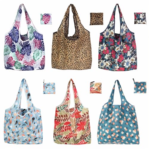 Foldable Reusable Shopping Bags,6 Pack Heavy Duty Tote for Grocery - color: 6pcs-stylea