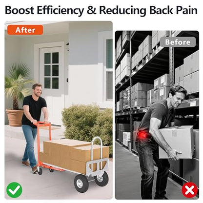 4 in 1 Convertible Hand Truck, 1000LBS Heavy Duty Hand Dolly, Heavy Duty Industrial Platform Cart Collapsible Truck for Warehouse, Logistics, Home, Office - color: Silver and Orange