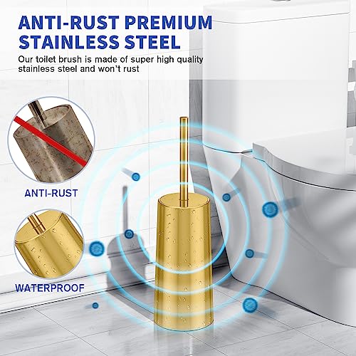 Toilet Brush and Holder, Toilet Brush Stainless Steel, Toilet Bowl Brush for Bathroom Toilet-Ergonomic, Elegant,Durable (Gold) - color: Gold