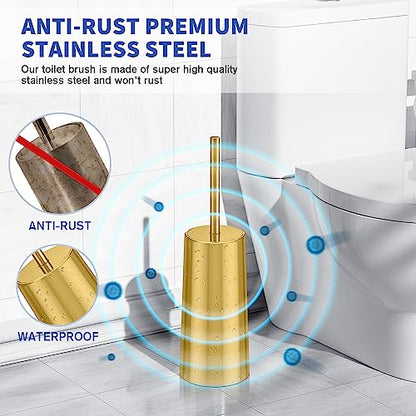 Toilet Brush and Holder, 2 Pack Toilet Brush Stainless Steel, Toilet Bowl Brush for Bathroom Toilet-Ergonomic, Elegant,Durable (Gold) - color: Gold