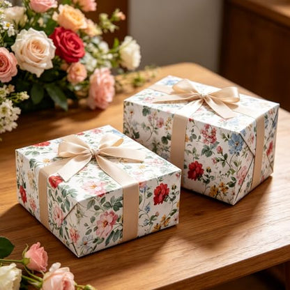 Cuitpan Reversible Floral Wrapping Paper Roll – Red & Pink Wildflowers, Light Green on Back Side, Gift Wrap for Wedding, Bridal Shower, Anniversary, Mother's Day, Birthday, 17 Inches x 16.5 Feet - color: Red/Pink -Wildflower