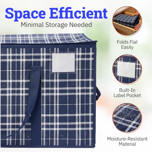 DURASACK Collapsible 26-Gallon Storage Bags, Navy Plaid, Pack of 2 - color: Navy Plaid