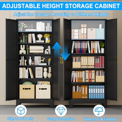 pozdeg 75" Black Steel Tall Garage Storage Cabinet - color: Black, size: 15.74"D x 31.5"W x 75"H