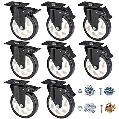 Caster Wheels-5 Inch Swivel Casters Set of 4 Heavy Duty with Brake - color: Black, size: 5"8pack Black