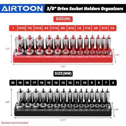 1/4-Inch & 3/8-Inch Drive Socket Organizer Trays, 4-Piece SAE and Metric Socket Tray Set, Deep and Standard Socket Holders Organizers for Toolbox, Black & Red - size: 1/4 & 3/8-Inch SAE and METRIC