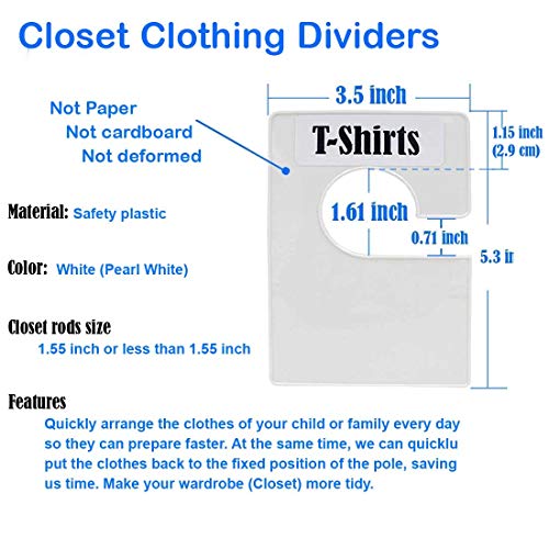 16 Pack White Clothing Rack Size Dividers Plus 60 Labels (1 Inch) and 16 Large Blank Labels, Large Rectangular Clothing Closet Dividers (Pearl White)