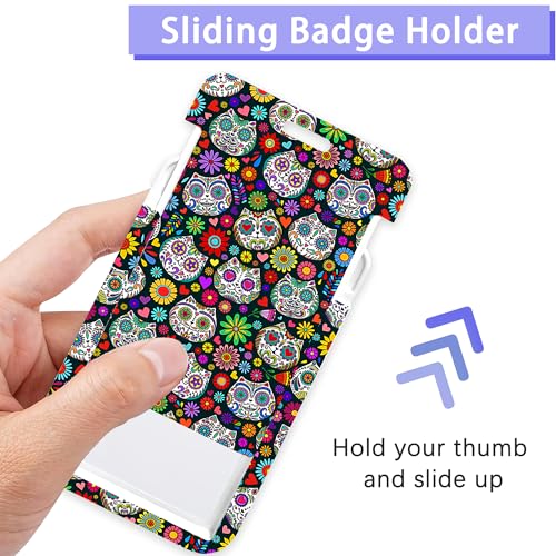 Halloween Sugar Skull Cat Badge Holder with Retractable Reel Clip,Day of the Dead Lanyards for Id Badges,Plastic Case with Carabiner Clip Vertical ID Card Protector for Women Student Office Gifts - color: Sugar Skull Cat Day of the Dead