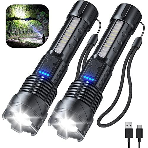 Cinlinso Flashlight High Lumens Rechargeable 2 Pack, 90000 Lumen Super Bright Led Flashlights with 7 Light Modes, IPX6 Waterproof, Powerful Handheld Flash Light for Camping Home Emergencies