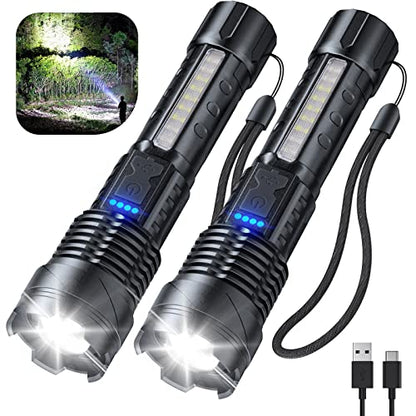 Cinlinso Flashlight High Lumens Rechargeable 2 Pack, 90000 Lumen Super Bright Led Flashlights with 7 Light Modes, IPX6 Waterproof, Powerful Handheld Flash Light for Camping Home Emergencies