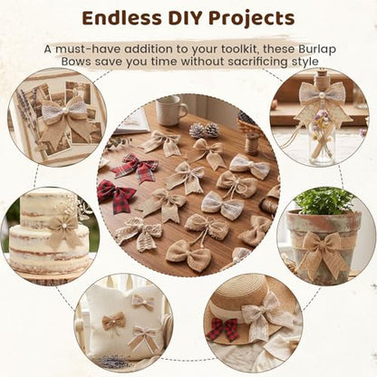 VGOODALL 17 PCS Burlap Bows, Handmade Burlap Bowknots with Lace for Wedding Party Decor Home Gift Wrapping