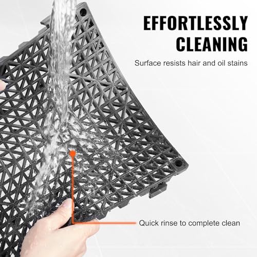 VEVOR Interlocking Tile 50PCS Black, Drainage Tiles 12" x 12" Splicing, Soft PVC Interlocking Drainage Floor Tiles, Non-Slip Drainage Holes for Restroom, Bathroom, Kitchen, Pool, Wet Areas - color: Black
