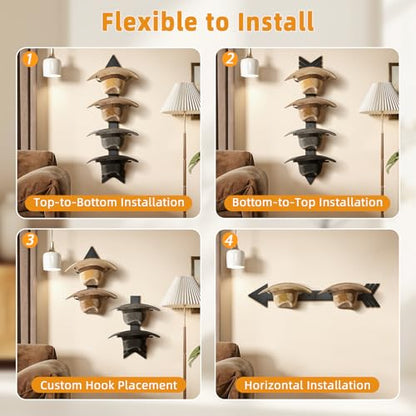 Cowboy Hat Holder for Wall, Wood Arrow Design, Hold 4 Wide-Brim Hats, Black - color: Black