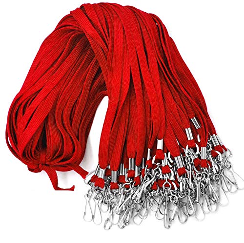 Beebel Lanyards 100 Pack Red Lanyards with Swivel Hook Clips for ID Name Badge Holder - color: Red, size: 100 Pack