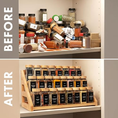 EDELHAUS 3 Tier Bamboo Spice Rack Organizer for Cabinet, Fits 24 Jars - color: Standing Rack
