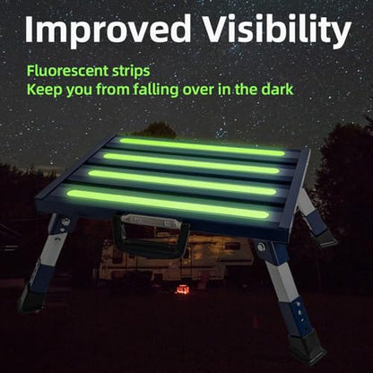 Aluminum RV Step Stool, 4-Level Adjustable Folding, Blue - color: Blue