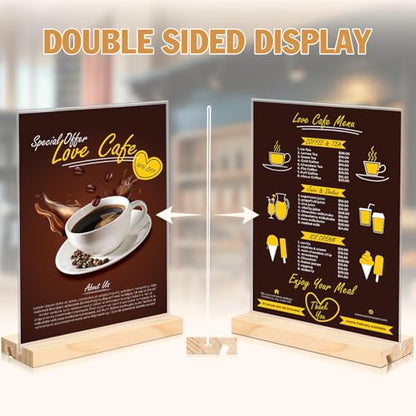 xydstay 2 pack 8.5x11 Acrylic Sign Holder, L/T Shape with Wood Base - size: 2 pack