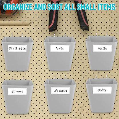 Large Pegboard Cups, 6Pack Peg Board Square Storage Bins With Hooks (Grey) - color: Grey