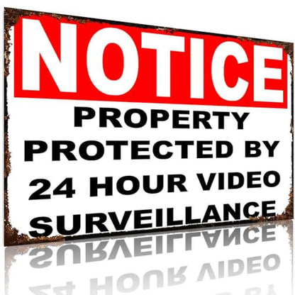 24 Hour Video Surveillance Vintage Aluminum Metal Sign 8 x 12 Inch
