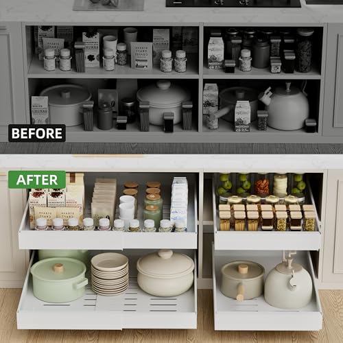 PAKETA 4 Pack Expandable Pull Out Cabinet Organizer,21" Deep - color: White, size: 21"D X 12-20"W (4 Pack)