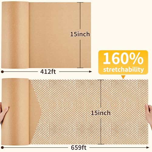 JARLINK Honeycomb Packing Paper, 15" x 412' Bubble Wrap Roll for Packing - size: 15"x 412'