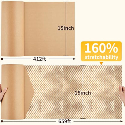 JARLINK Honeycomb Packing Paper, 15" x 412' Bubble Wrap Roll for Packing - size: 15"x 412'