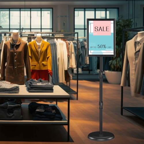 SZCY LLC Adjustable Sign Holder Stand 8.5x11 inch, Floor Standing Sign Holder, 360° Rotation, Signage Stand with Snap-Open Frame Display, Outdoor Indoor Standing Display Sign Holders for advertising