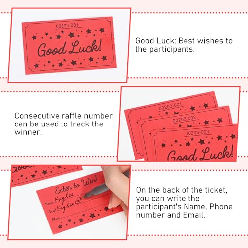 ESSENTIAL 500 Raffle Tickets, Good Luck Raffle Cards - color: Red, size: 3.5"x2"