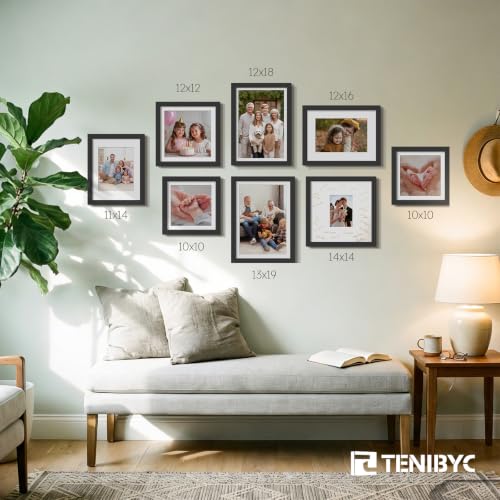14x14 Picture Frame 4 Pack, 5x7 Mat, Black Wood, Glass, for Picture - color: Black, size: 14 X 14