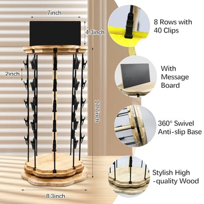 Chip Rack Display Stand 5 Tiers 40 Clips Snack Organizer With Message Board Rotating Potato Chip Rack Display Stand with Wooden Base Chip Holder for Party Retail Concession Countertop