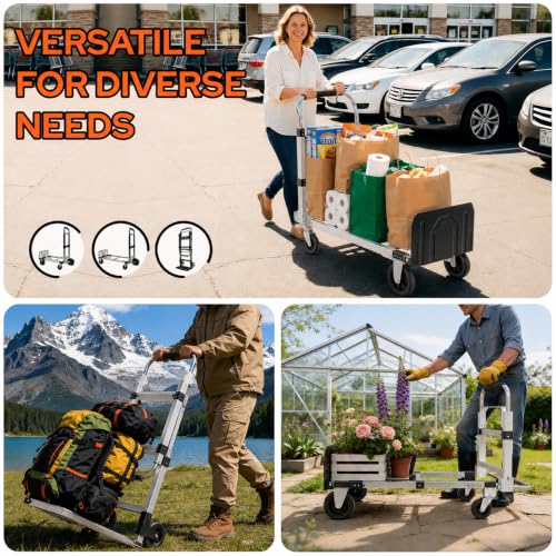 Folding Hand Truck Dolly Cart with Wheels, 500lb Load, Silver Black - color: Silver+black