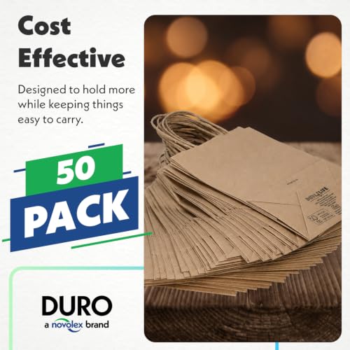 DURO 87097 60# Brown Retail Bags with Handles, 8 x 4.5 x 10.25 In, 50 Ct - size: 50 Count (Pack of 1)