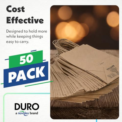 DURO 87097 60# Brown Retail Bags with Handles, 8 x 4.5 x 10.25 In, 50 Ct - size: 50 Count (Pack of 1)