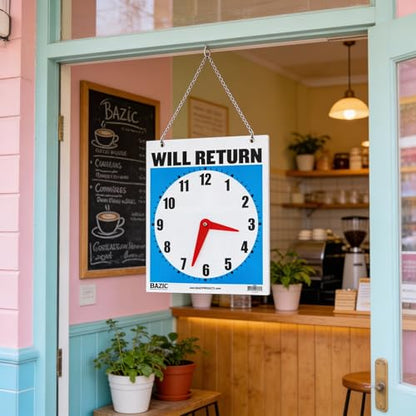 BAZIC Products Will Return/Open Clock Sign, 7.5 x 9 in, Double-Sided - size: 1-Pack